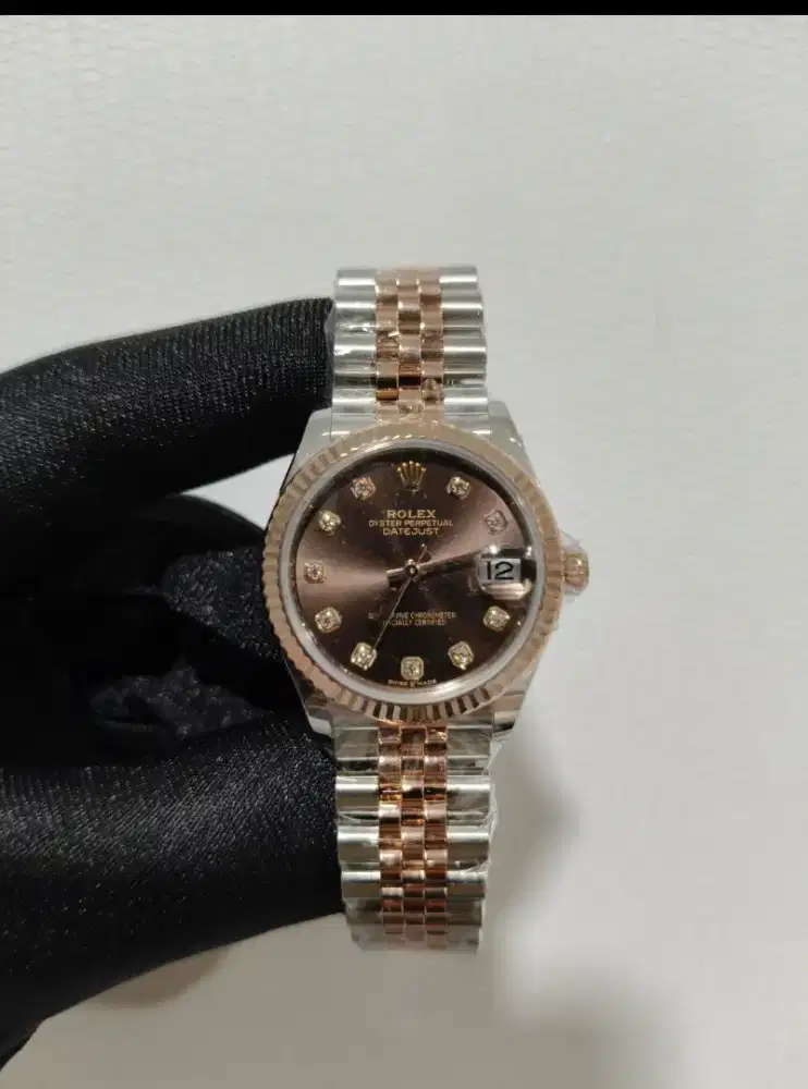 Jam tangan Rolex Datejust 31 Choco 10 Diamond Fluted Jubilee Rosegold