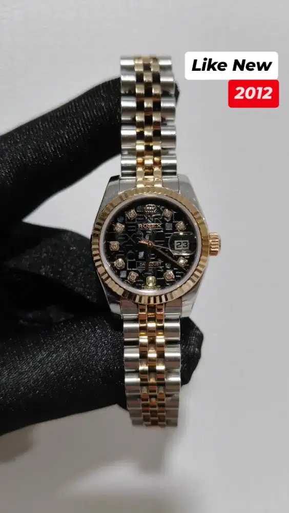 Jam tangan Rolex Datejust 26 Black Computer 10 Diamond Fluted Jubilee