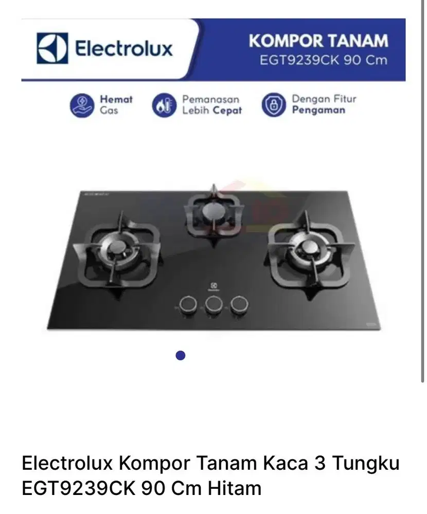kompor tanam kaca 3 tungku Electrolux
