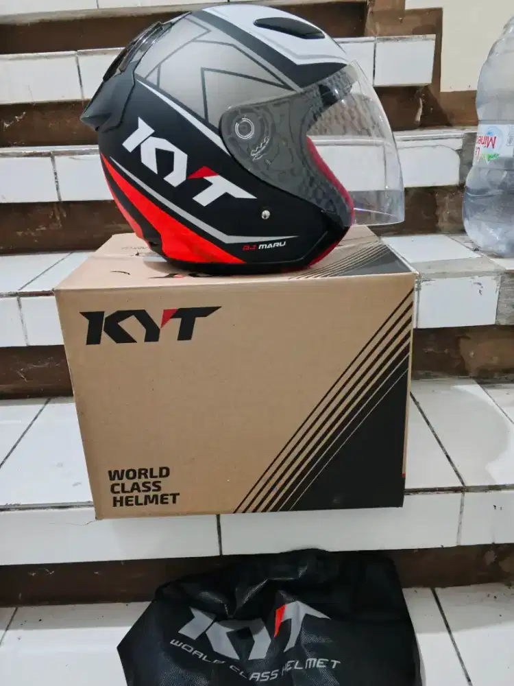 Helm Half face Kyt Dj Maru Motif BK/Orange Fluo XL