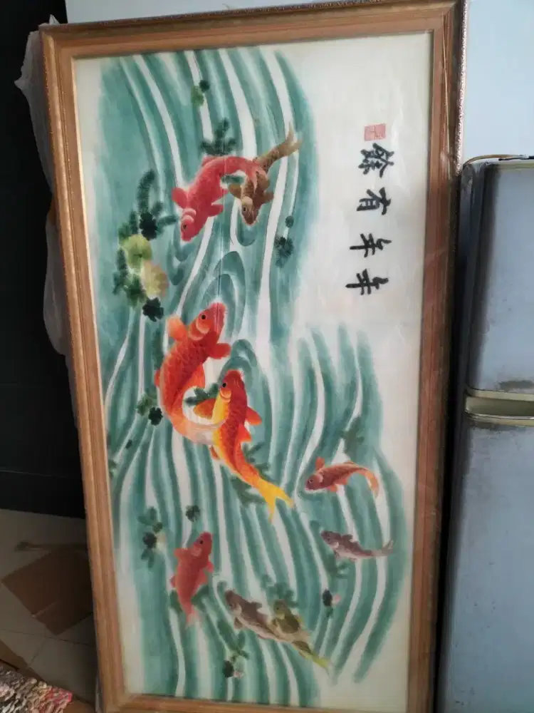 Lukisan dinding ikan koi untuk restaurant