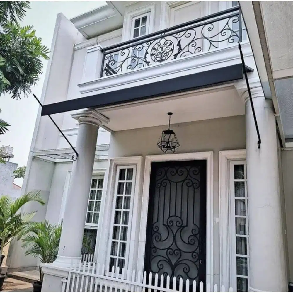 kanpi kain awning warna hitam di lengkapi tombak minimalis terjangkau