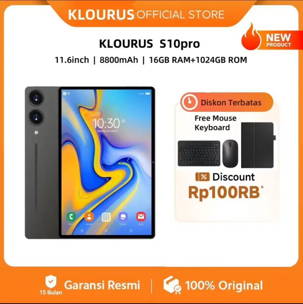 KLOROUS tablet S10 Pro (16GB + 1024 GB) IPS11,6 (Tablet murah belajar)