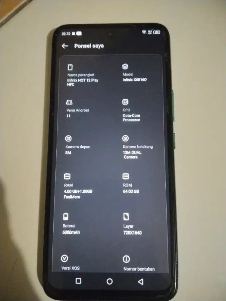 Infinix Hot 12 Play NFC 4+1/64 pemakaian pribadi