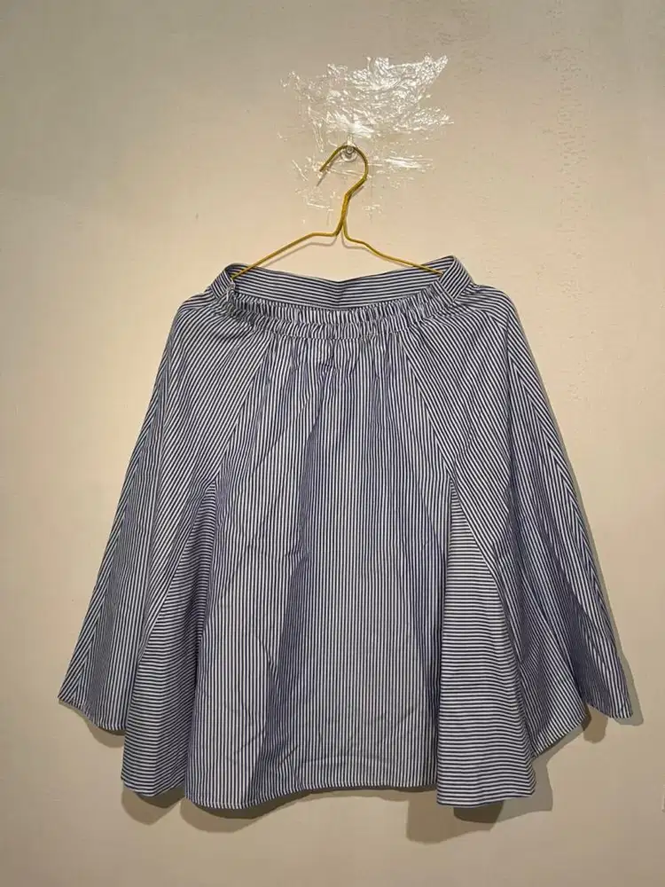 Flare skirt - rok wanita biru garis putih
