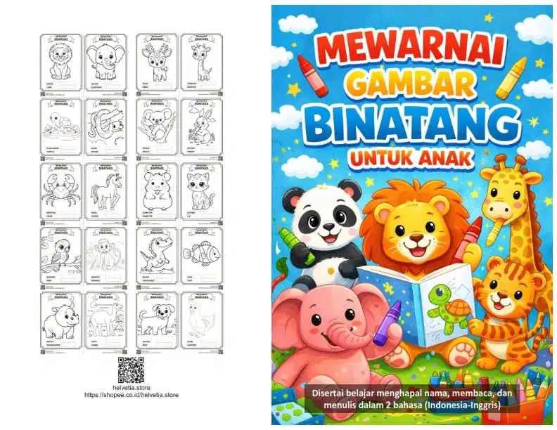Buku Mewarnai Gambar Binatang Anak - Edukatif & Murah - 20 halaman