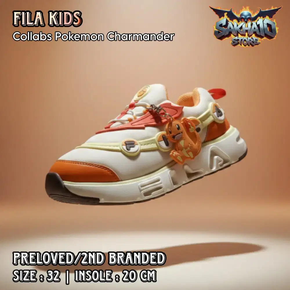 SEPATU SNEAKERS ANAK COWO/CEWE FILA x POKEMON CREAM ORANGE SLIP ON