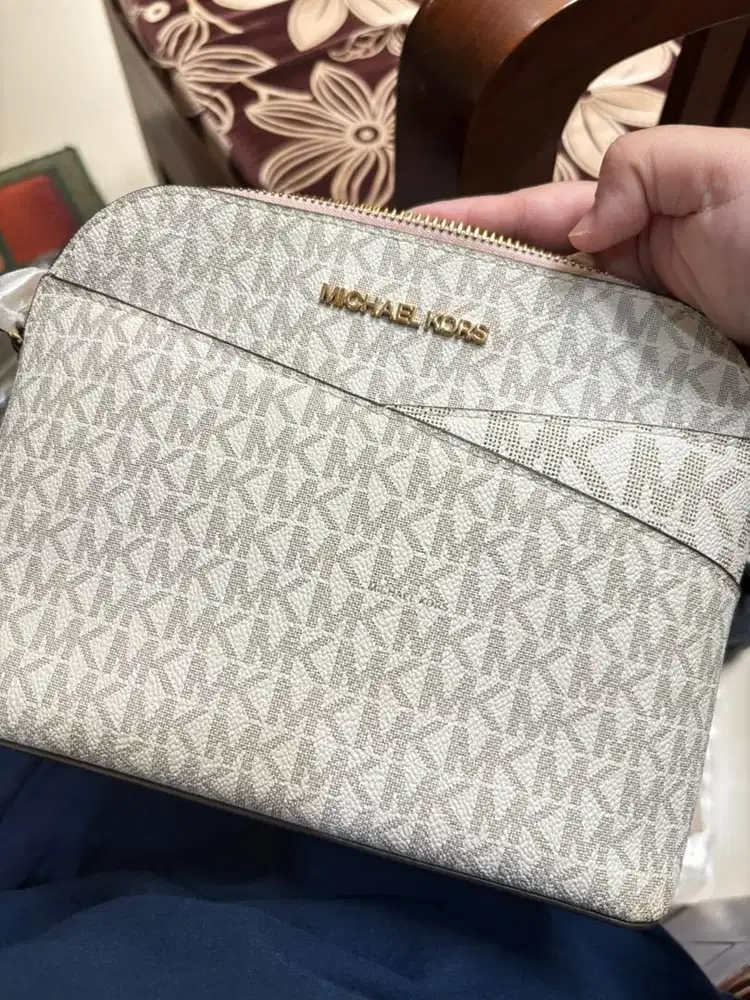 Sling Bag Michael Kors Signature Dome List Pink Original Authentik