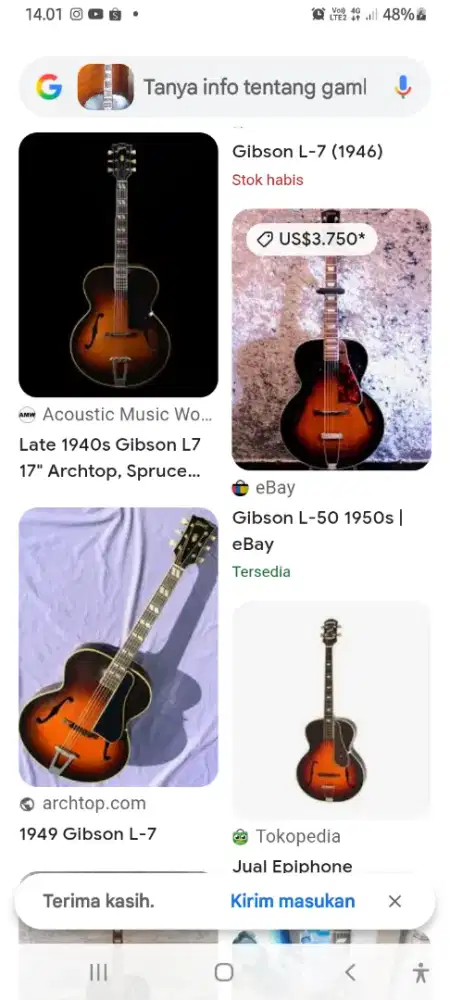 GITAR ANTIK FULL SOLIT ARCHTOP JAZZ HOLLOW