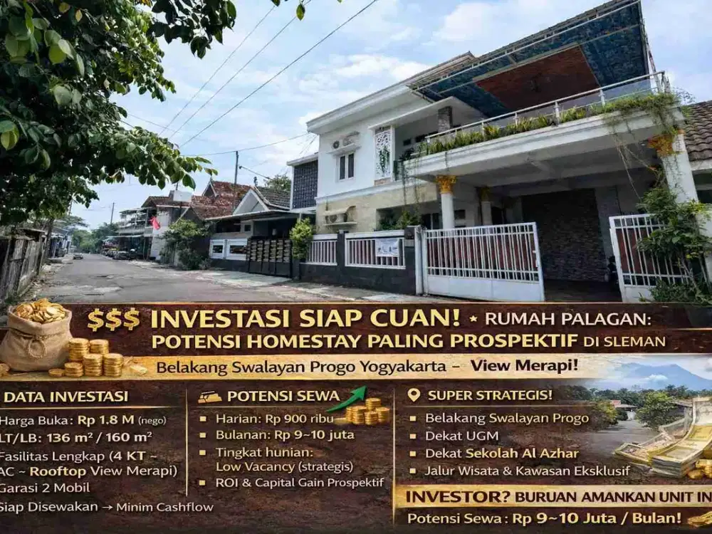 INVESTASI HOMESTAY PALAGAN – VIEW MERAPI | 4 KAMAR | DEKAT UGM