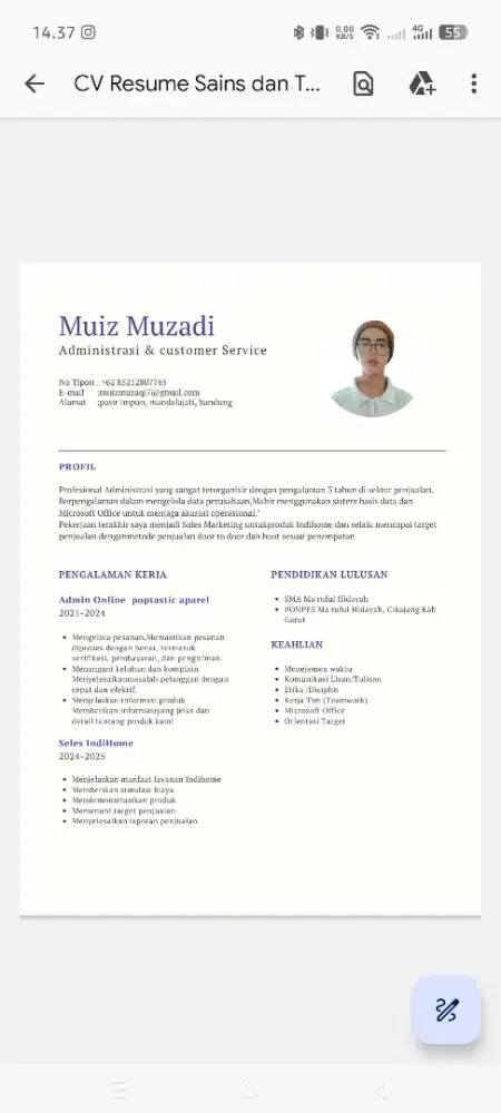 Cari pekerjaan di bidang yang relevan dengan pengalaman saya