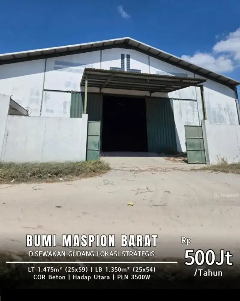 Disewakan gudang bumi maspion barat