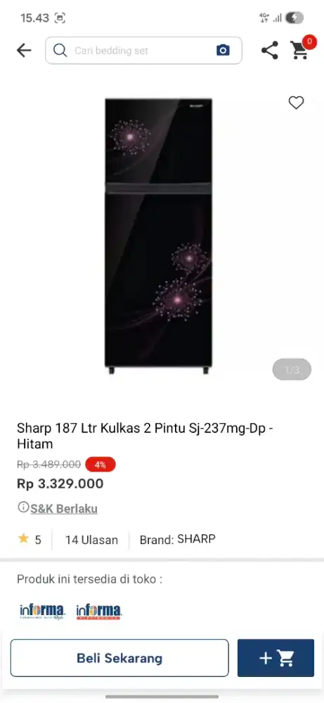 Readu stok kulkas sharp 2 pintu