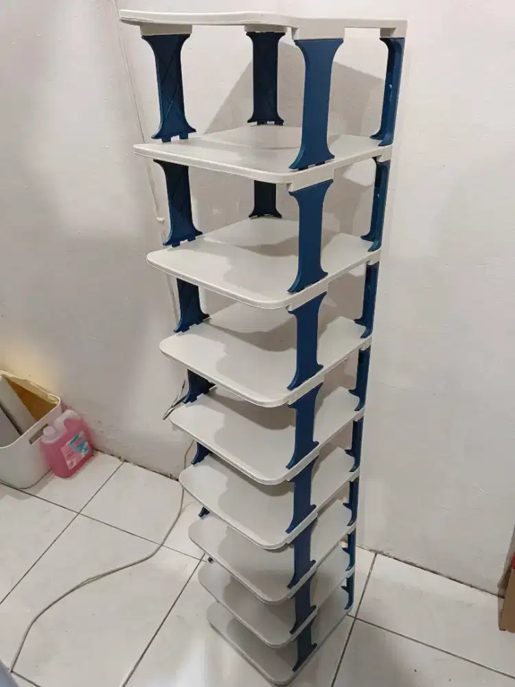 Rak Sepatu Serbaguna 9susun Putih mix Navy Uk24x26x114cm Bahan Plastik
