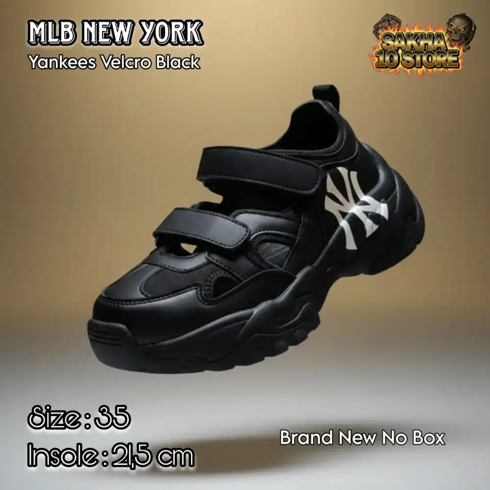 Sepatu Sandal Slip On Velcro MLB NY Yankees Black