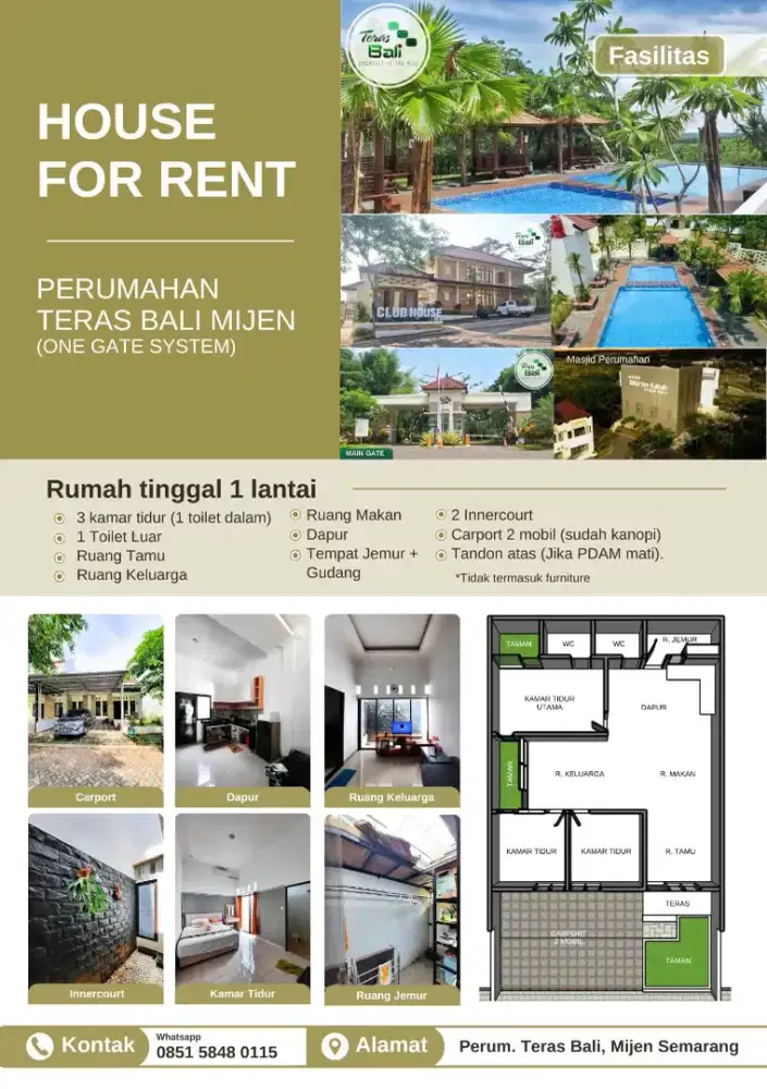 Disewakan rumah di perumahan teras bali,cangkiran. Sewa Tahunan