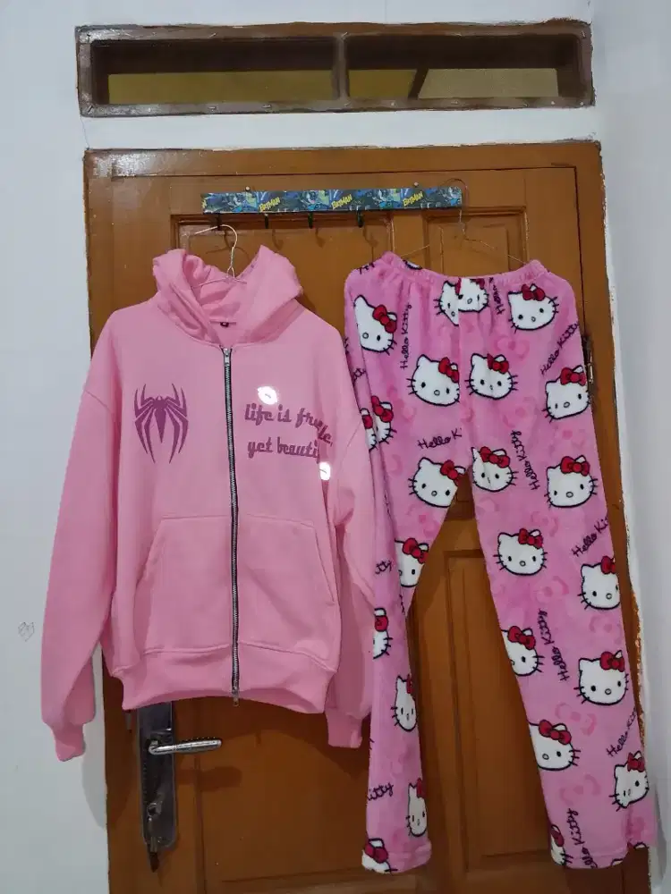 hoodie zipper/celana hellokitty