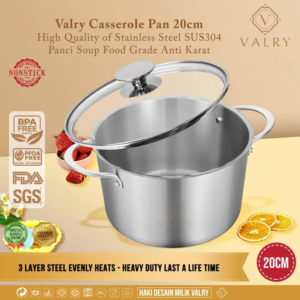 VALRY CASSEROLE SUS304 Stainless pan premium 3 layer Stock pot