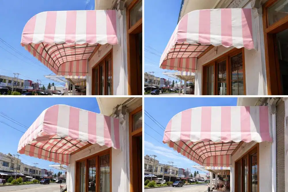 kanopi kain awning varian warna pink elegan dengan tukang ahli