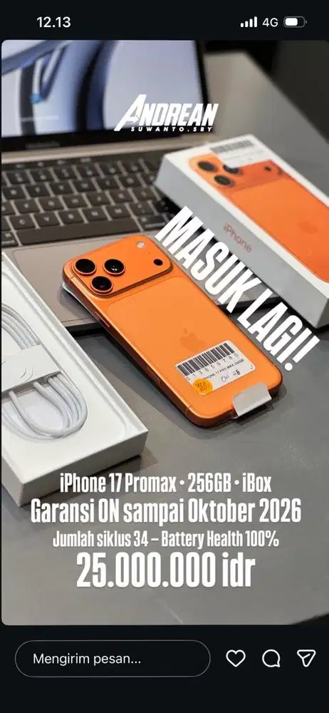 Iphone 17 promax 256gb pemakaian sebentar