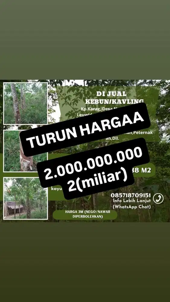 DIJUAL TANAH/ KEBUNMURAH UNTUK INVESTASI, PERKEBUNAAN, PETERNAKAN DLL.