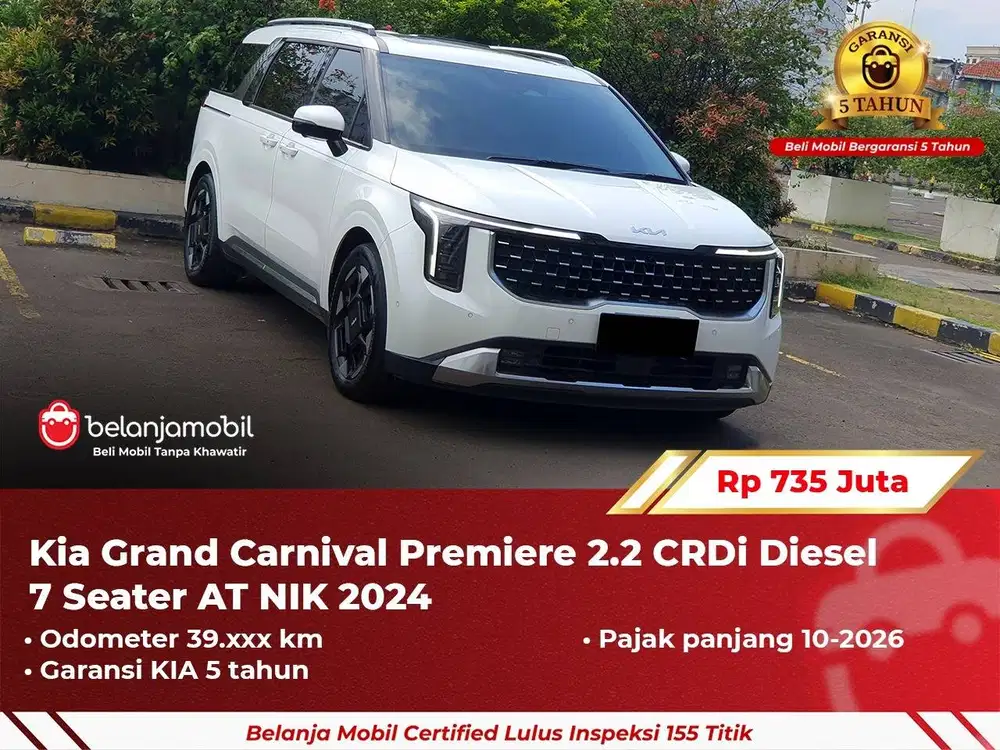 [ GARANSI 5TH ] Kia Grand Carnival Premiere 2.2 7 Seater 2024/2025