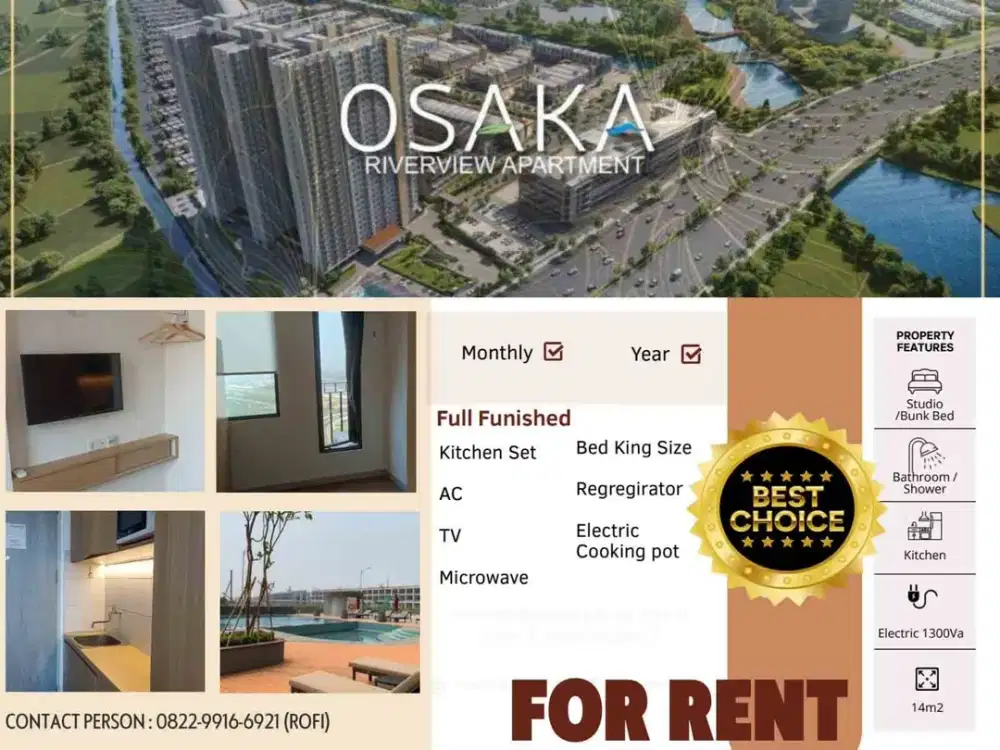 Disewakan Studio Full Furnish di Osaka Riverview PIK2 Healing Setiap Saat