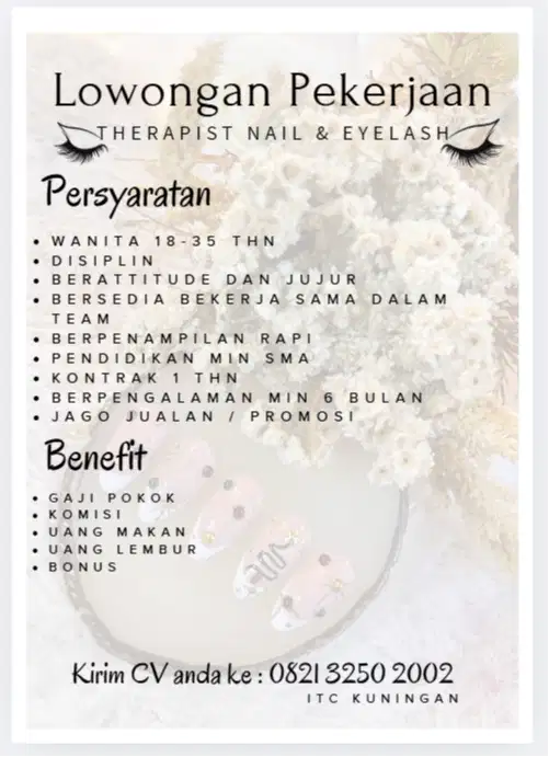 Lowongan Pekerjaan Terapis Nail dan Eyelash