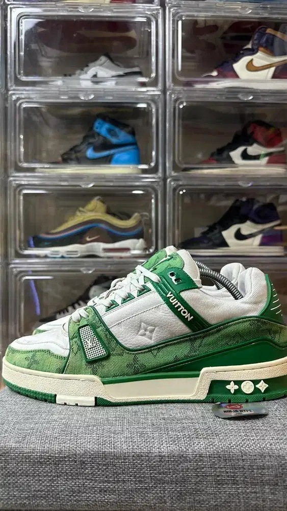 LOUIS VUITTON TRAINER MONOGRAM DENIM GREEN WHITE
