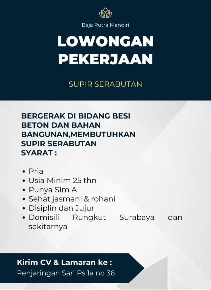 DIBUTUHKAN SUPIR SERABUTAN