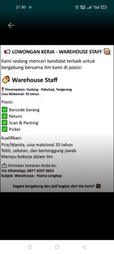 Loker Urgent_Staff werehouse