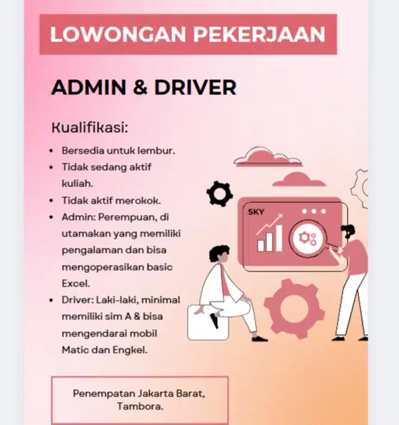 DIBUKA LOWONGAN ADMIN DAN DRIVER