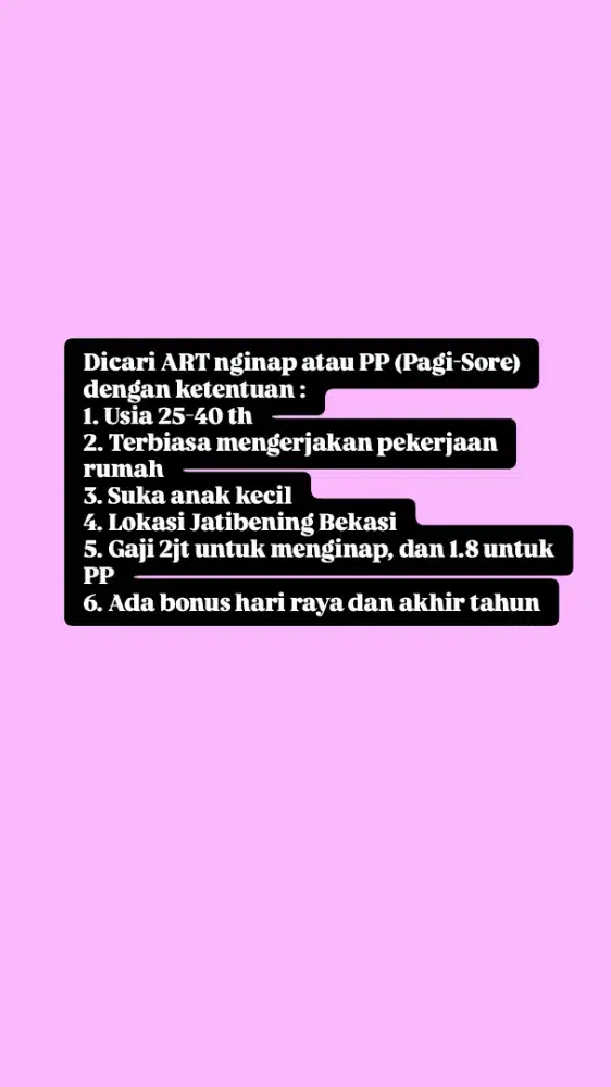 Dicari ART berpengalaman