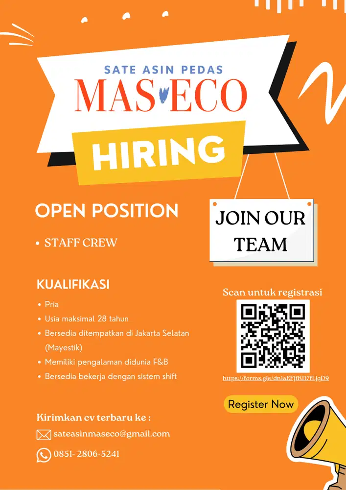 Hiring (Staff Crew) Sate Asin Pedas Mas Eco