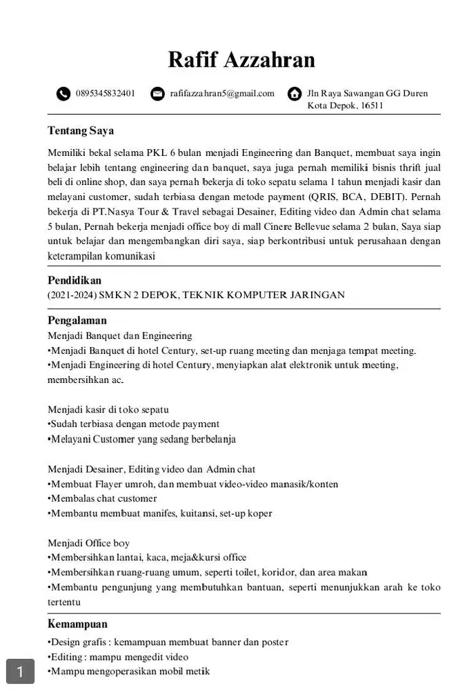 Mencari pekerjaan di DEPOK (Rafif Azzahran, 20Tahun, Laki-laki, Islam)