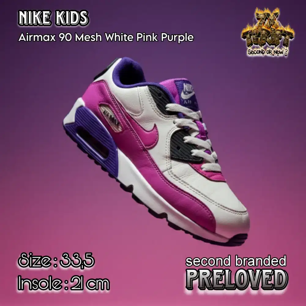 SEPATU SNEAKERS ANAK COWO/CEWE CASUAL/SANTAI NK AM90 WHITE PUPRLE PINK