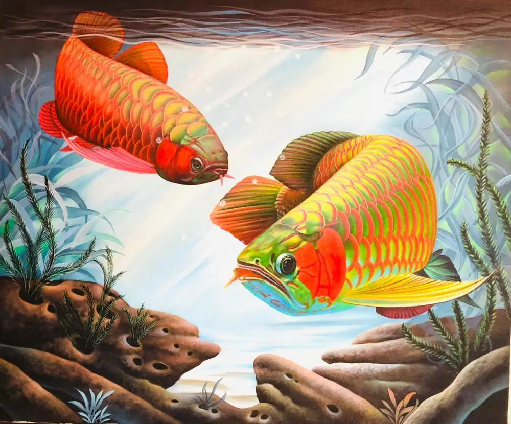 Lukisan realis obyek ikan Arwana