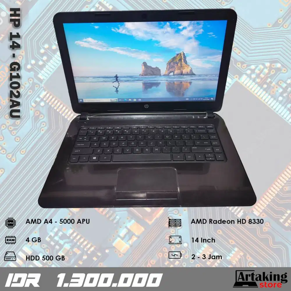 HP 14 - g102AU - AMD A4 - Ram 4 GB - Normal Siap Pakai