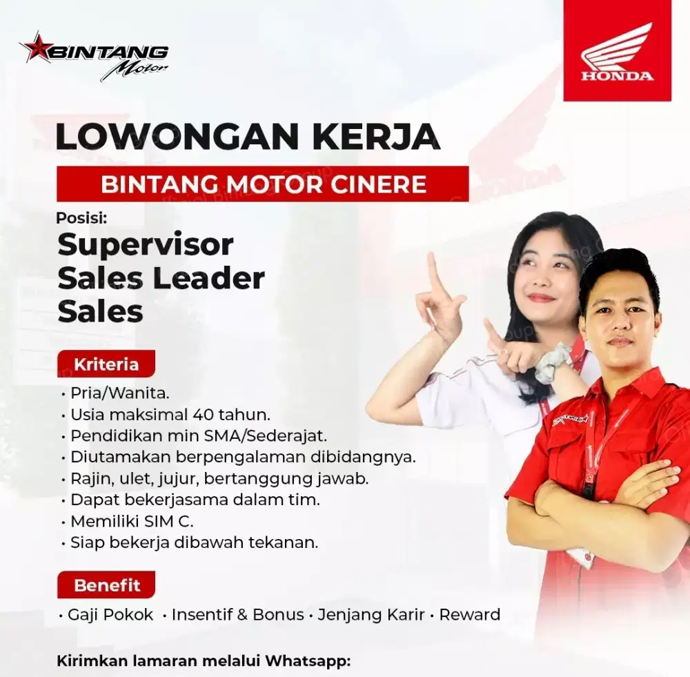 Dibutuhkan sales honda motor