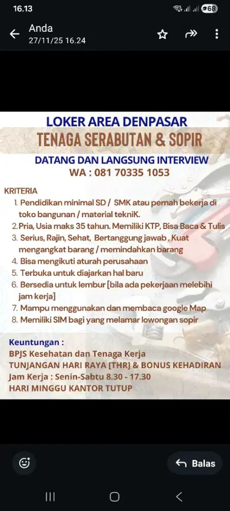 HELPER SERABUTAN DAN SOPIR