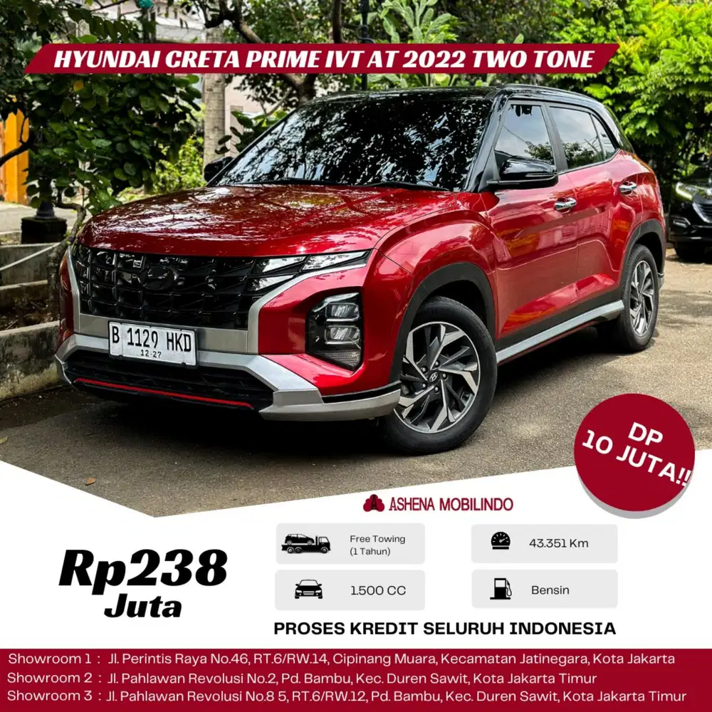 Creta Prime Two Tone IVT AT 2022 Merah DP 10jt Kredit Terbaik SeOLX!
