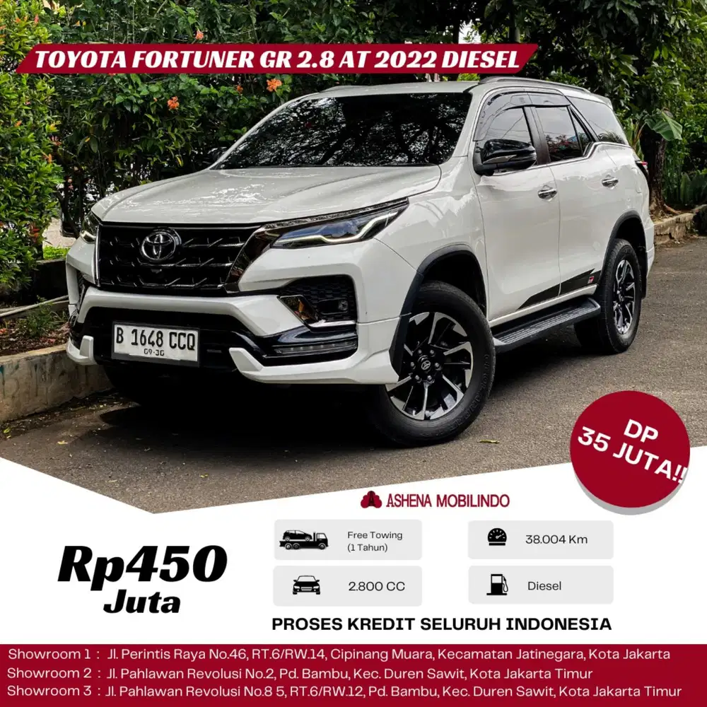 Fortuner GR 2.8 AT 2022 Putih DP 50jt Cash Atau Kredit Terbaik SeOLX!
