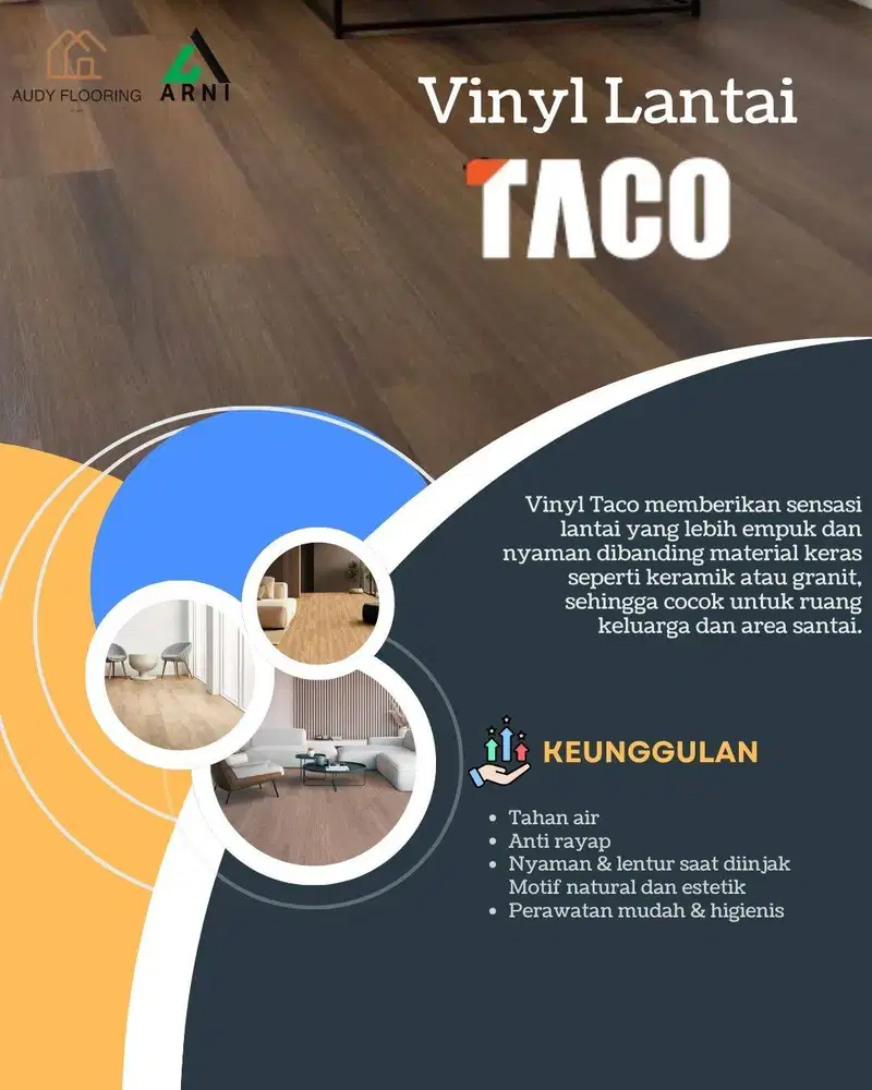 Vinyl Lantai TACO Tebal 2mm Motif Kayu | Lantai Vinyl Tahan Air