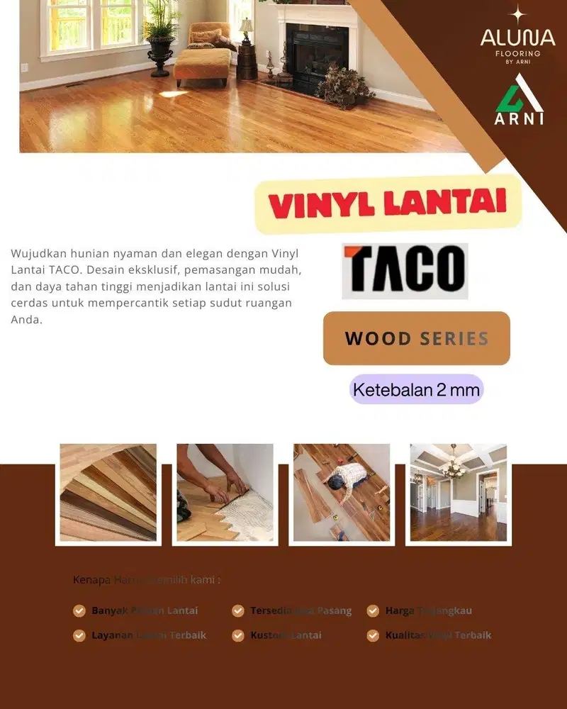 Lantai Vinyl TACO 2mm Wood Series | Lantai Vinyl Kualitas Premium |