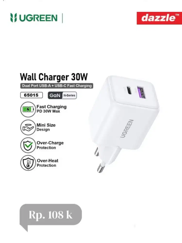 Ugreen adaptor 30W double port USB A, type C fast charger
