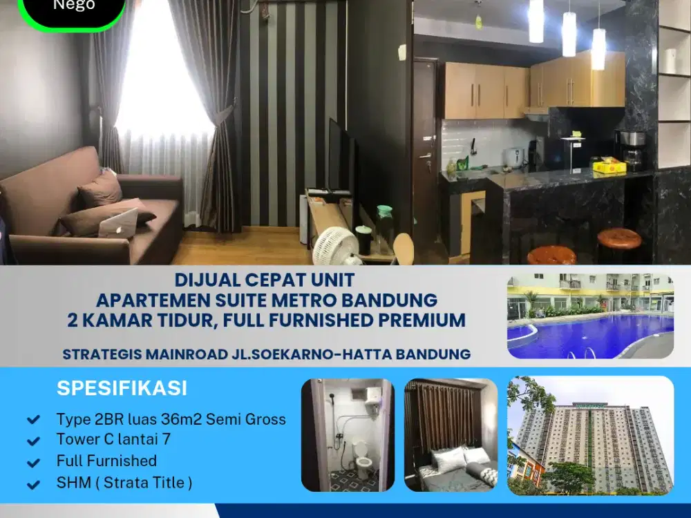 Dijual Cepat Apartemen The Suite Metro Soekarno Hatta Bandung 2BR