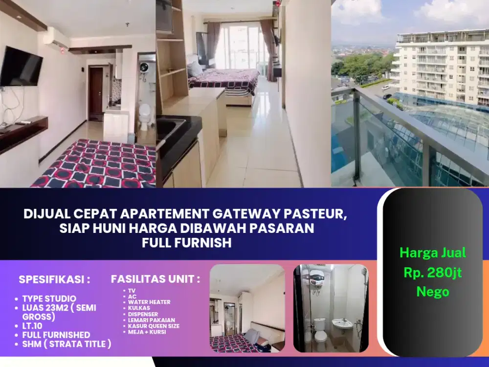 Dijual Cepat Apartemen Gateway Pasteur, 
Siap Huni Harga Dibawah Pasaran
Full Furnish