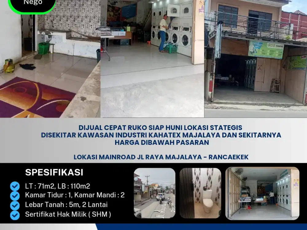 Dijual Cepat Ruko Lokasi Strategis Disekitar Kawasan Industri Kahatex Majalaya dan Sekitarnya Harg Dibawah Pasaran