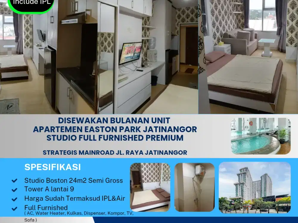Disewakan Bulanan Unit 
Apartemen Easton Park Jatinangor
Studio Full Furnished 

Strategis Mainroad Jl. Raya Jatinangor