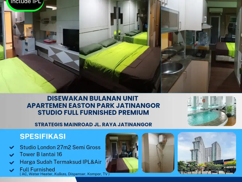 Disewakan Bulanan Unit 
Apartemen Easton Park Jatinangor
Studio Full Furnished.

Strategis mainroad jl. Raya Jatinangor